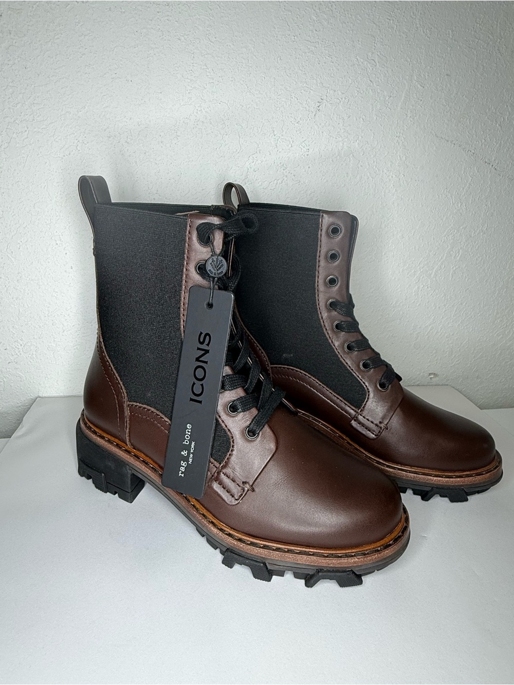 Rag & Bone Shiloh Espresso Leather Combat Boots Womens Size 5 ICONS NWT Lug $598